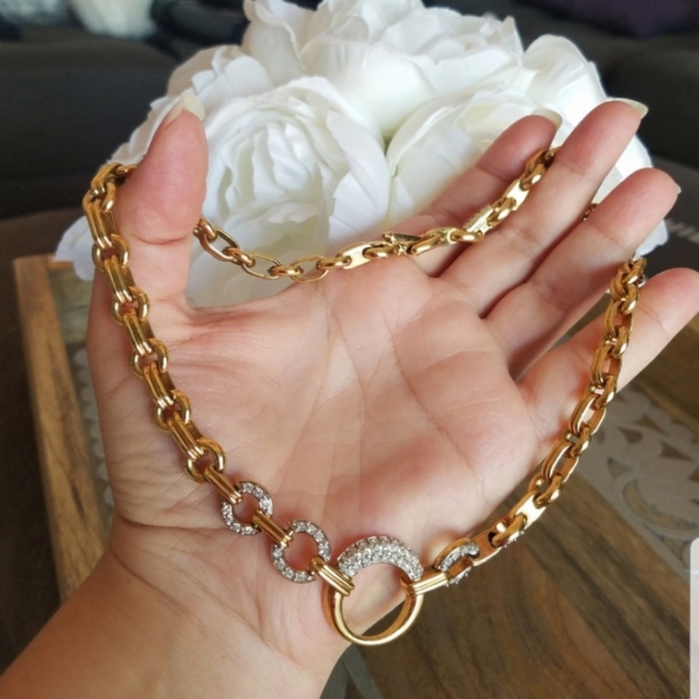 AUTHENTIC Swarovski 18k Gold Plated Chunky Chain Link Vintage Necklace - Picture 9 of 16